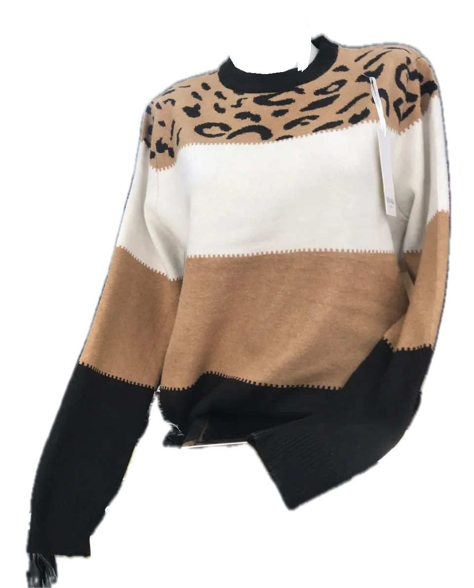Leopard colour-block jumper
