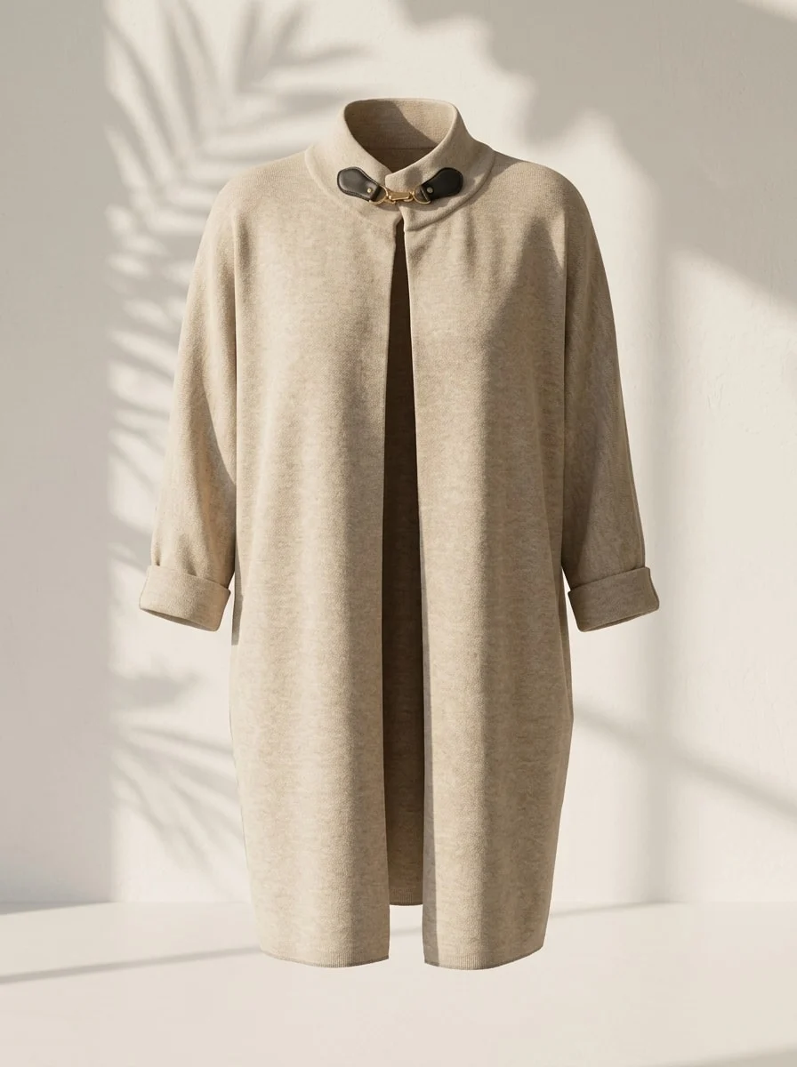 Long beige cardigan with clasp — Invisible mannequin