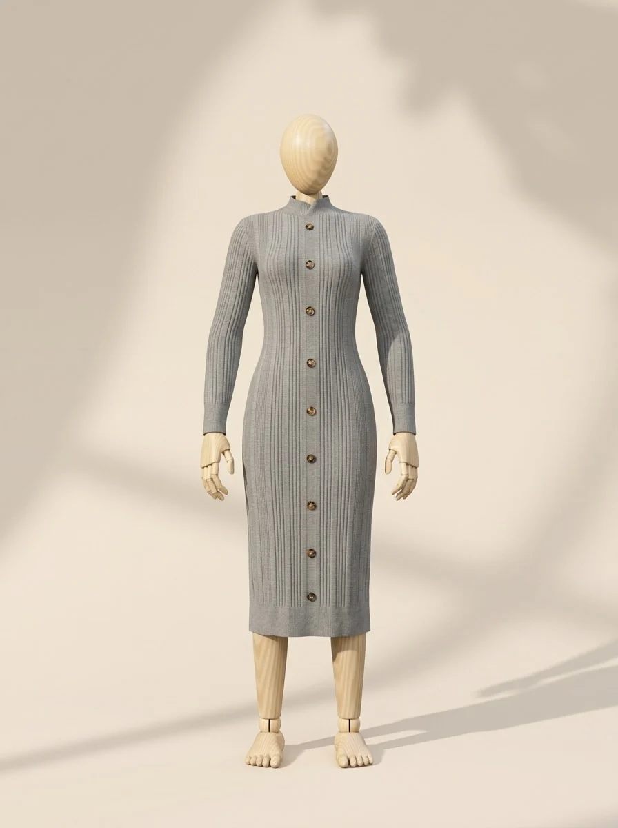 Grey ribbed knit dress