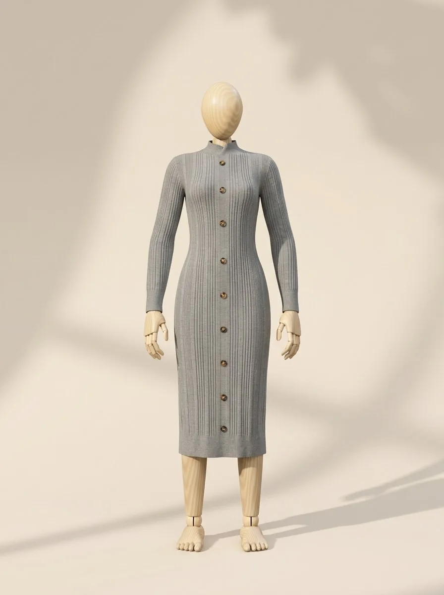 Grey ribbed knit dress