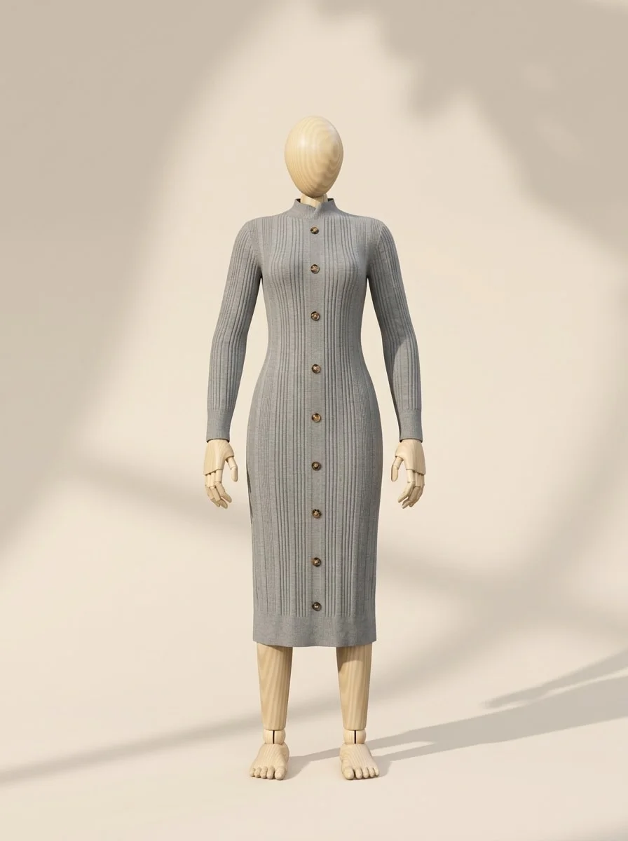Grey ribbed knit dress