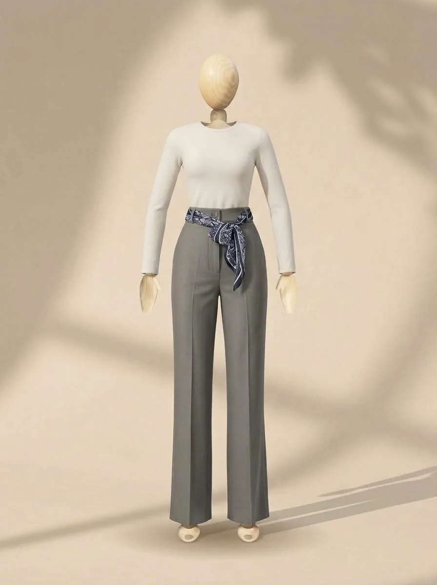 High-waisted grey trousers