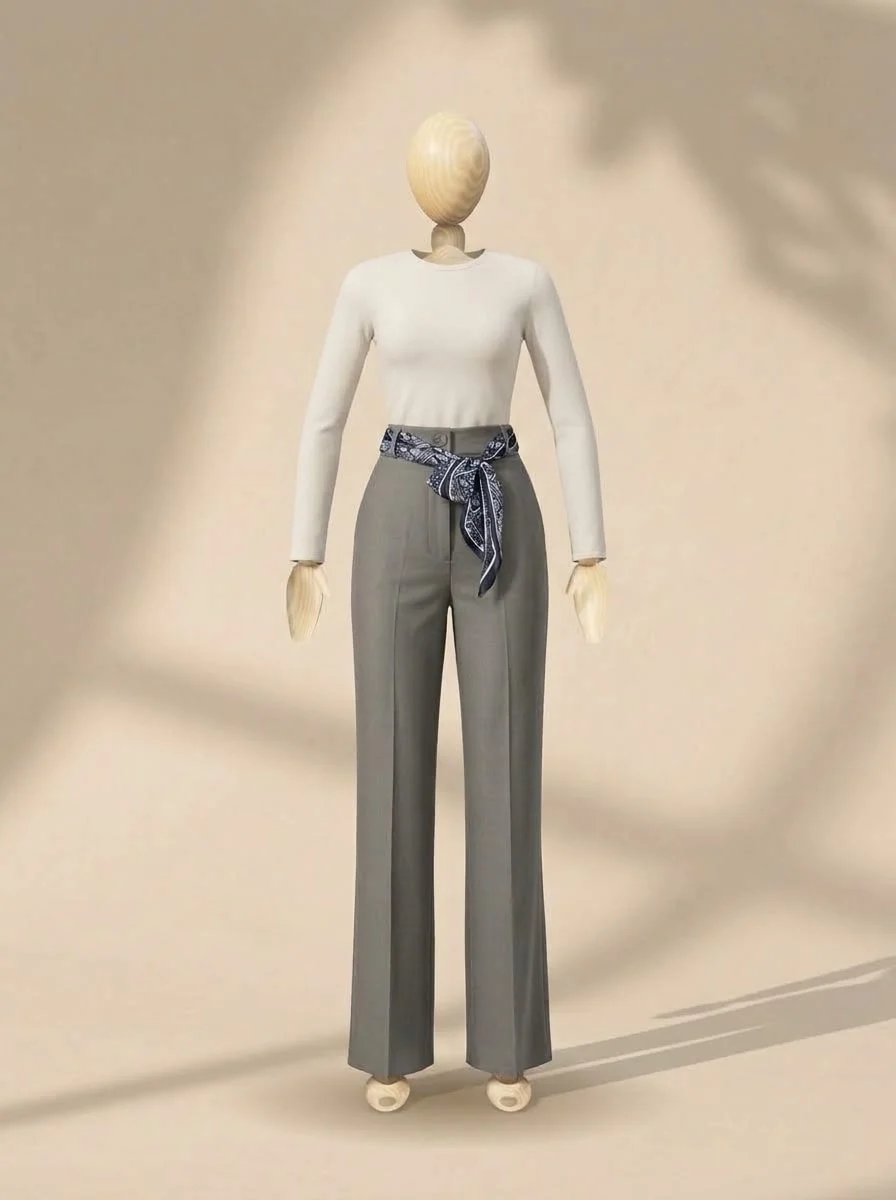 High-waisted grey trousers