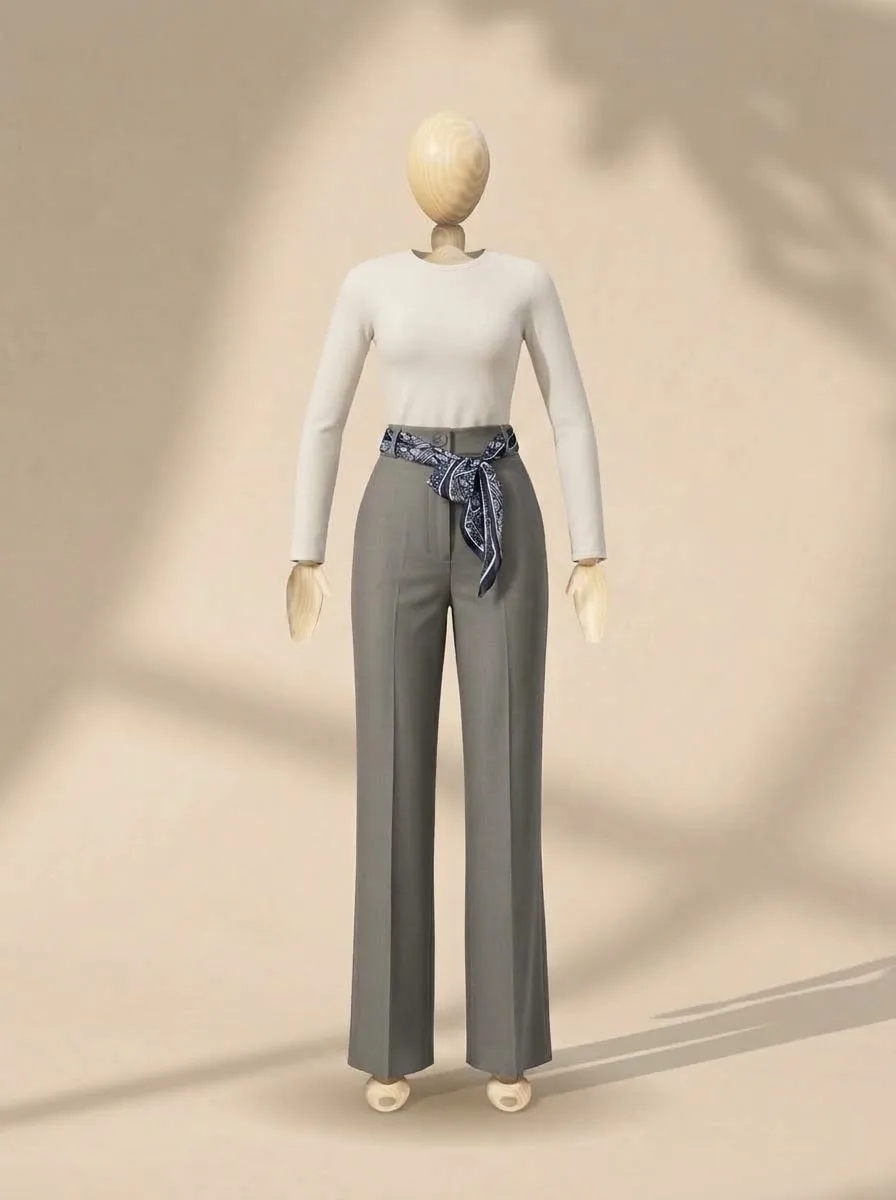 High-waisted grey trousers