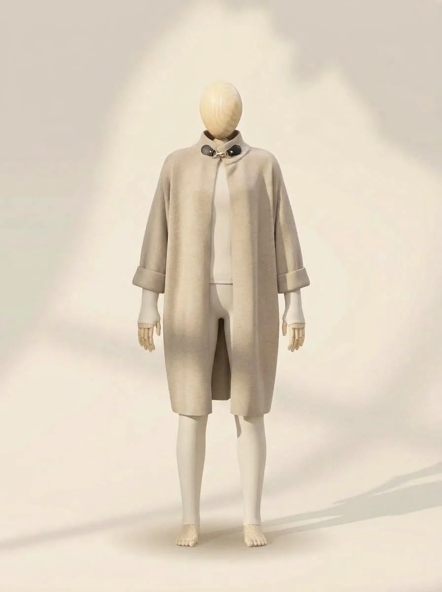 Long beige cardigan with clasp