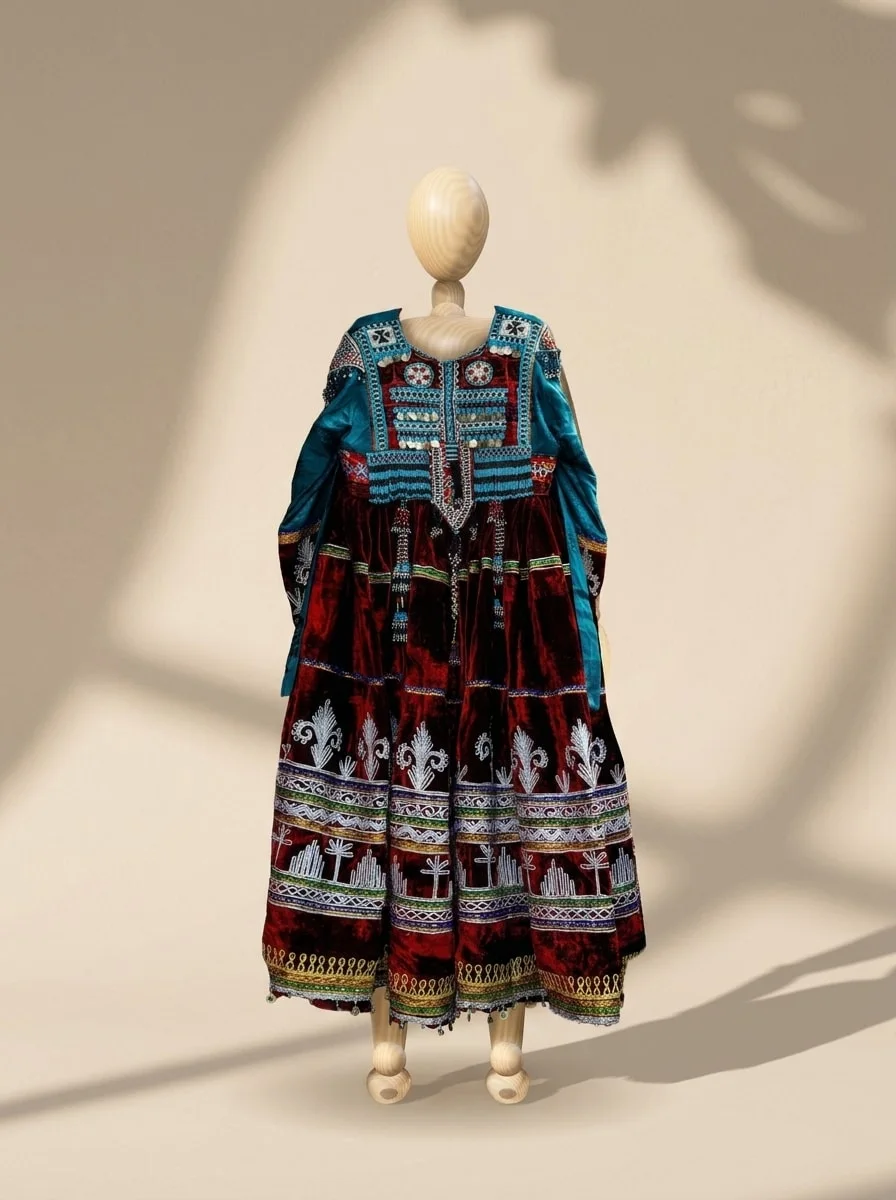 Embroidered velvet dress